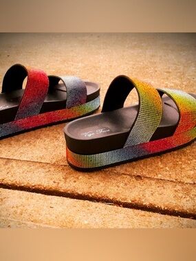 Viga Fiore Rainbow Crystal Slide Sandals for Women